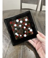 MCM Vintage Fused Glass Bubbled Red White Black Green Square Trinket Tra... - $19.79