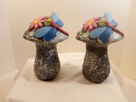 Set of 2 Retro Mushrooms &amp; Dragonfly&#39;s Indoor or Outdoor Statues/ Figurines - £21.34 GBP