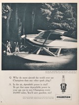 1959 Champion Spark Plugs Vintage Print Ad Cessna Float Plane Fishing Trip Photo - £8.30 GBP