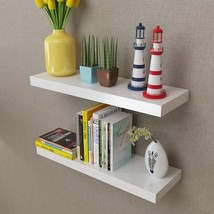 2 White MDF Floating Wall Display Shelves Book/DVD Storage - £41.30 GBP