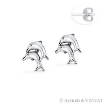 Dolphin Couple Sealife Love &amp; Loyalty Charm Stud Earrings in 925 Sterling Silver - £13.16 GBP