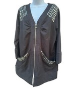 Vintage 90s Main Street Black Jewel Studded Cardigan Zip Down Sweater XL... - £11.08 GBP