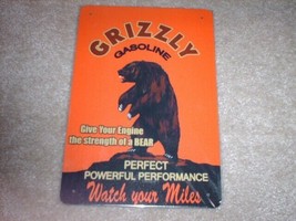 New &quot;Grizzly Gasoline&quot; Tin Metal Sign &quot;Give Your Engine The Strength Of ... - £27.64 GBP