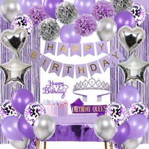 Purple And Silver Birthday Decorations For Women Girls Lavender Party Decor Set  - £32.96 GBP