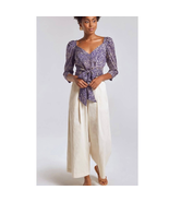 New Anthropologie TRACY REESE Mireille Tie-Front Blouse $188 SIZE 2 Blue - £48.14 GBP