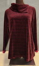 Talbots Women&#39;s Size 1XP Pink Black Stripe Luxe Velour Back Button Tunic... - £19.71 GBP
