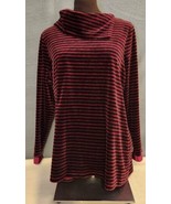 Talbots Women&#39;s Size 1XP Pink Black Stripe Luxe Velour Back Button Tunic... - $34.19 CAD