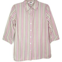 Alia Sport Size 10 Womens Blouse 3/4 Sleeve Button Front Collared Stripe - £10.22 GBP