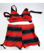 2 Piece Swimsuit Set Red Black Ombre Stripe Medium M - £6.06 GBP