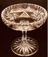 Crystal Candy Dish Compote Tall Pedestal Base Star of David Etched 6&quot; x 6&quot; - £26.80 GBP