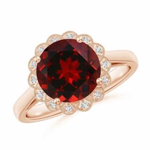 ANGARA Natural Garnet Scalloped Halo Ring for Women, Girls in 14K Solid Gold - £808.50 GBP