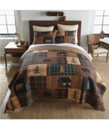 Black Bear Cabin Quilted Bedding 3-Piece Printed Set Lodge Cabin Theme R... - $77.55+