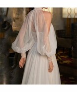 V-neck thigh high slit doctor puff sleeves floor length formal evening d... - $123.00