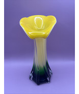 Jack In The Pulpit Calla Lily Yellow Teal Art Glass Vase Murano Hand Blo... - $24.74