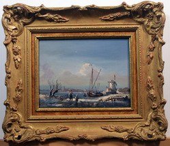 Signed J.G. Hans – 19th C. Dutch Winter Landscape with Boats &amp; Windmill ... - $1,103.00