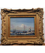 Signed J.G. Hans – 19th C. Dutch Winter Landscape with Boats &amp; Windmill ... - $1,103.00