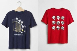 New Gap Kids Boy Red Navy Skull Science Graphic Crew Neck Short Sleeve T... - £11.68 GBP