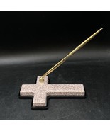 Pastor Priest Faux Marble Flat Table Cross Desk Gold Pen Holder Black Ink - $658.42 MXN
