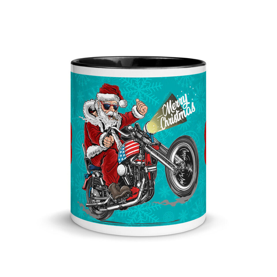 Santa Motorcycle Biker &quot;Merry Christmas&quot; Custom Beverage Mug (4 Color Ch... - $18.99