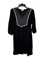 Umgee Women&#39;s Mini Dress V-Neck Tunic 3/4 Sleeves Boho Peasant Black Medium - £15.95 GBP