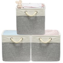 Cotton Handle Extra Large Fabric Cube Storage Bin, 3 Pack, Grey - £31.63 GBP