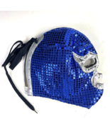 Lucha Libre Luchadore Mexican Wrestling Mask Blue Sequin Silver Trim Nacho - $19.22