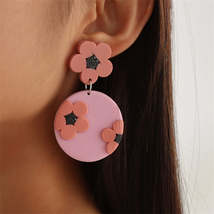 Pink &amp; Coral Floral Tiered Circle Drop Earrings - £11.18 GBP