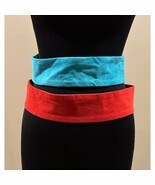 IONE Suede Belts Lot Bundle 2 Red Turquoise Aqua Adjustable Vintage OSFM - $41.03 CAD