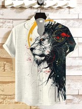 Men&#39;s Mysterious Lion Art Print Short Sleeve Casual Shirt - $26.00