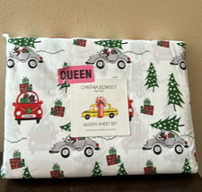 Cynthia Rowley Christmas Sheet Set Queen Cats Trees Gifts Holiday New - $49.99