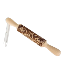 Wooden Rolling Pin Embossed With Floral Pattern 13.5&quot; - £13.41 GBP