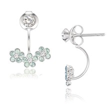 Silver Small Clear Crystal with Green Crystal Triple Flower Back Earrings - £23.61 GBP