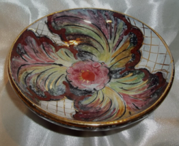 Gorgeous Colorful Enameled Gilt Mid Century Modern Italian Pottery Pedestal Dish - £14.78 GBP