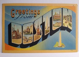 Greetings From Boston Massachusetts Large Big Letter Linen Postcard Tichnor Bros - £7.97 GBP