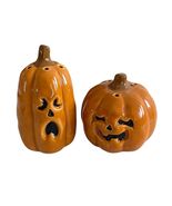 Vintage Ceramic Pumpkin Salt Pepper Shakers Halloween Jack O Lantern Set... - $14.40