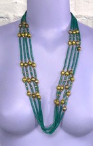 Boho Multi Strand Turquoise Gold Tone Puka Seed Bead Women&#39;s Necklace - £16.92 GBP
