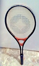 Vintage Spalding Metal Tennis Racket Black Red Center Diamond Pattern #2043 - £7.70 GBP