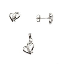 Womens 925 Sterling Silver CZ Rhodium Pendant &amp; Earrings Set - DA72 - £11.01 GBP