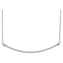 10k White Gold Womens Round Diamond Curved Slender Bar Pendant Necklace ... - £278.11 GBP