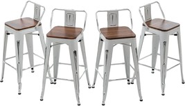 Andeworld Bar Stools Set Of 4 Counter Height Stools, 24 Inch, Distressed White - £132.43 GBP