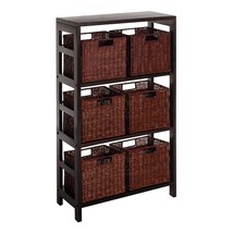 Winsome Wood Leo Wood 4 Tier Shelf With 6 Rattan Baskets In Espresso Finish - £200.63 GBP