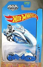 2014 Hot Wheels #85 Hw City-Tooned 1 Max Steel Motorcycle White-Blue w/Gray Whls - £6.26 GBP