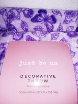 Just Be Us Purple Butterflies &amp; Flowers Plush Throw 50"x 60" New - $17.70