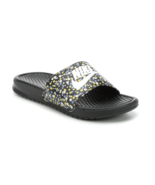 Women Nike Benassi JDI Slide Sandals Black &amp; Blue Gold Flowers - £27.90 GBP