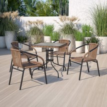 Indoor-Outdoor Restaurant Stack Chairs In Medium Brown From Flash, 4 Pack. - £149.33 GBP