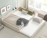 Queen Size Upholstered Platform Bed With Usb And Twin Size Trundle, Beige - $634.99
