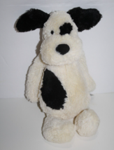 Jellycat Bashful Puppy Dog 12&quot; Off White Black Spots Fluffy Floppy Stuffed Toy - £18.61 GBP