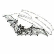 Alchemy Gothic P121 Vampire Bat Necklace 5&quot; Wide Pewter Large Pendant Wide Wing - £29.57 GBP