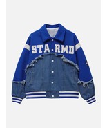 American High Street Denim Fabric Splicing Baseball Couple Jacket - €39,03 EUR