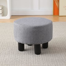Cpintltr Linen Ottoman Round Footrest Stool Upholstered Step Stool Ottomans Sofa - £28.73 GBP